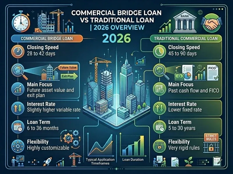 commercial bridge loan vs traditional loan 2026 which is best for your deal